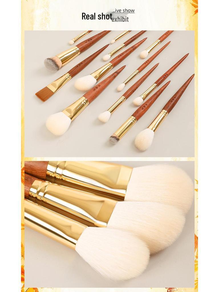 AINUOQI Light Orange Tea Makeup Brushes: F103 Blush, F202 Nose Shadow, F106 Concealer, Animal Hair.
