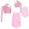 Girls Dance Costume Set Sparkly Rhinestones Crop Top with High-Low Chiffon Skirt