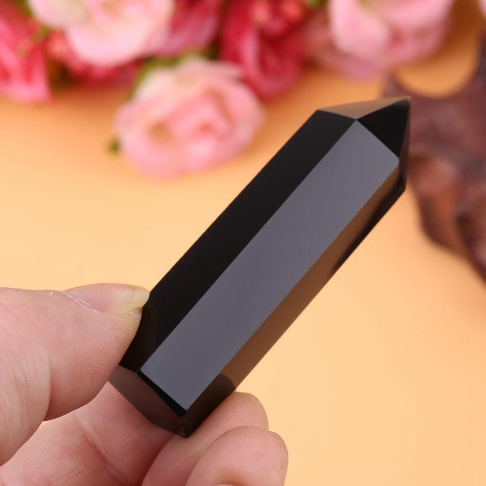 Black Obsidian Obsidian Crystal Wand Faceted Prism Gemstone Crystal  Home Decor