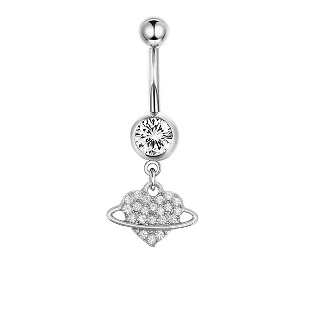1Pcs Stainless Steel Long Navel Nail Butterfly Heart Five-pointed Star Pendant Navel Ring Piercing Jewelry