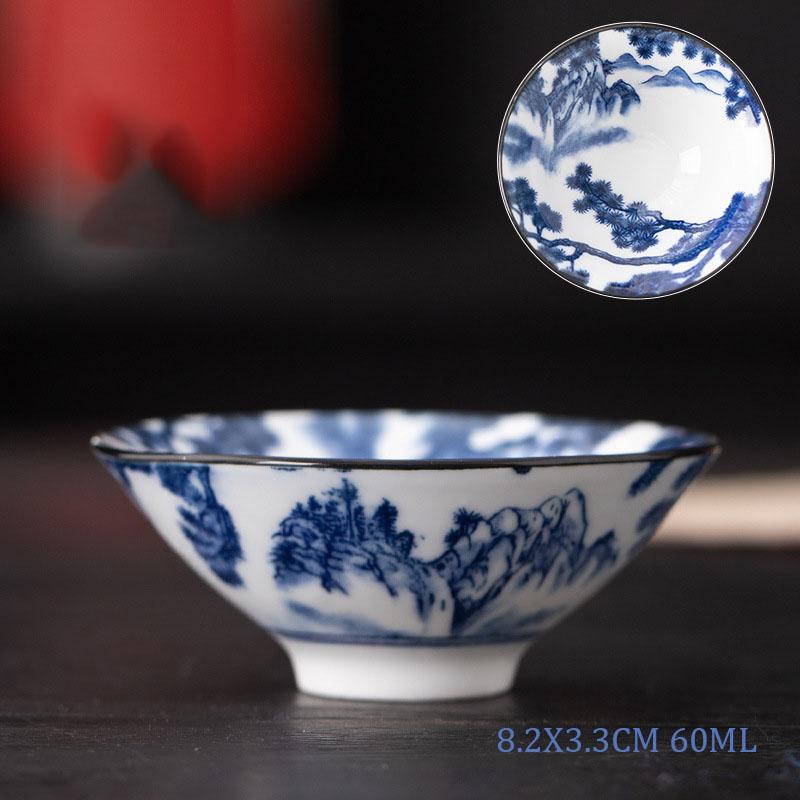 Retro Chinese Ceramic Tea Set Tea Set Small Tea Cup Single Cup Blue and White Porcelain Cup Chazhan Personal Cup Bowl Master Cup