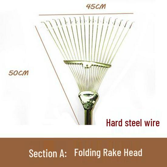 Garden Rake with Long Wooden Handle for Lawn and Leaves