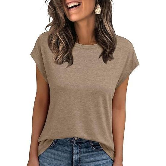 Women Work Casual Fashion Short-sleeved Round Neck Solid Color T-shirt Top