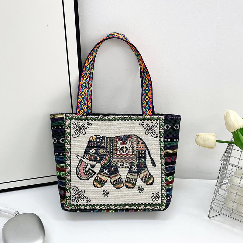 Embroidery hand bag literary retro shoulder bag women's large capacity linen embroidery handbag women