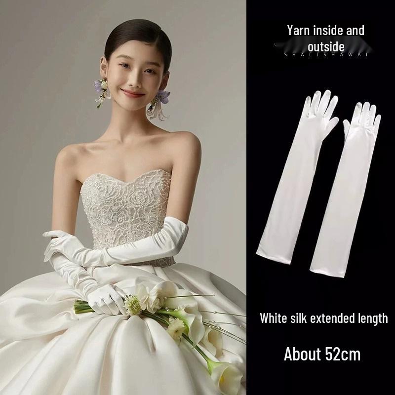 White Satin Extra Long Over-Elbow Bridal Gloves
