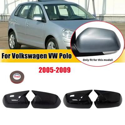 For Volkswagen VW Polo 2005 2006-2009 ABS Car Rearview Side Mirror Cover Wing Cap Exterior Door Housing Trim Adhesive Sticker