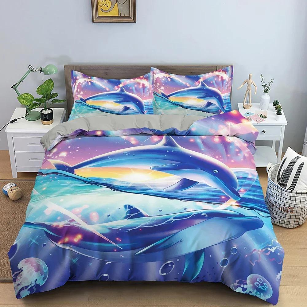 3D Dolphin Bedding Set Cute Animals Duvet Cover With Pillowcase Bedroom Printed Comforter Covers Twin Full King Home Textile