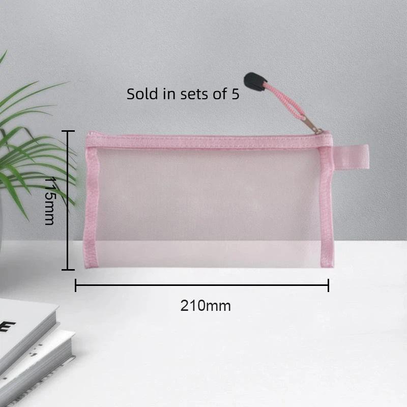 5 Pack Mesh Pencil Pouches With Transparent Design & Durable Zip For School Office Exam Stationery Storage