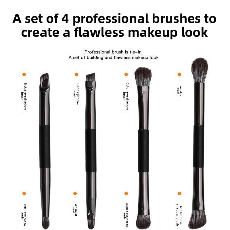 Little Sparrow Makeup Brush Set with Mirror Box, 4 Dual-Head Eyeshadow Brushes, Portable Mirror Brush Box, Multi-Functional Setting Brush