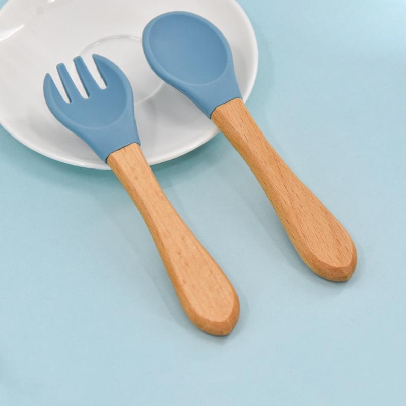 Children's Wooden Handle Fork Spoon Baby Feeding Hot SpoonInfant Training Tableware