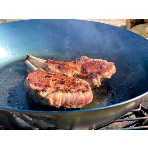 28cm Iron Frying Pan with Wooden Handle, Made in Japan, Induction Compatible, Lightweight, No Seasoning Required, Perfect for Outdoor Activities and C