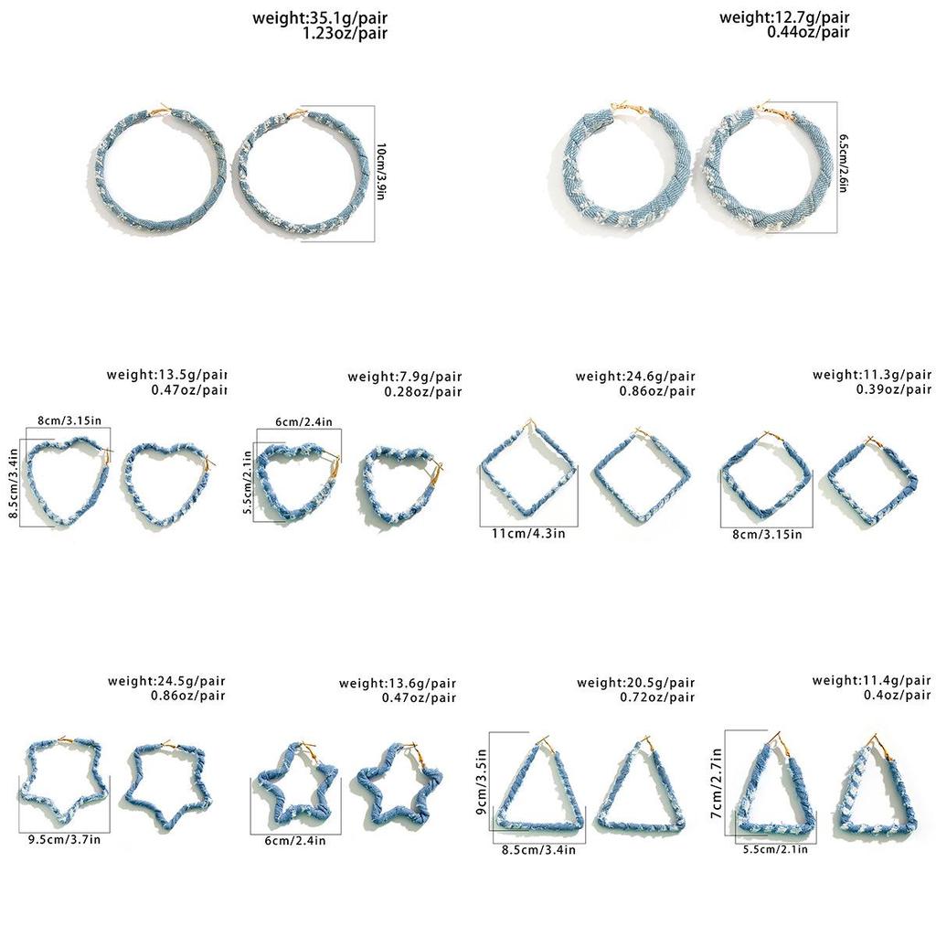 Vintage Denim Print Hoop Earrings: Retro Cross-Border Fabric Studs for Women