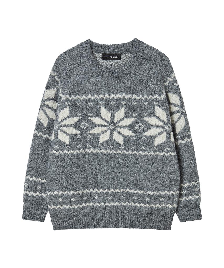 AWESOME STUDIO Nordic Snowflake Jacquard Round Knit Charcoal