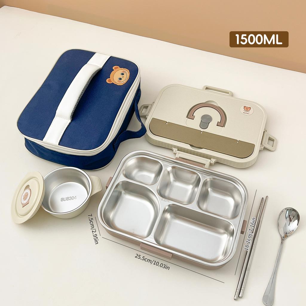 4/5 Compartment 304 Stainless Steel Divided Bento Lunch Box Set For Student Kid Heatable Sealed Lunch Container With Cutlery&Bow