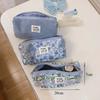 1pcs Fashion Blue Fresh Flower Makeup Bag Makeup Brush Organizer Cosmetic Storage Bag Student Large Capacity Pen Bag Pencil Pouch
