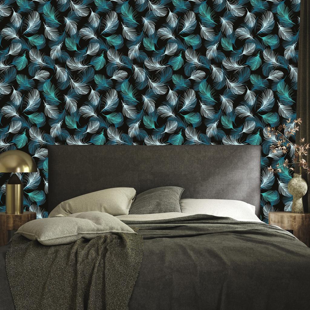 Turquoise Feathers Wallpaper for the Background of the Living Room and Bedroom 50x1000