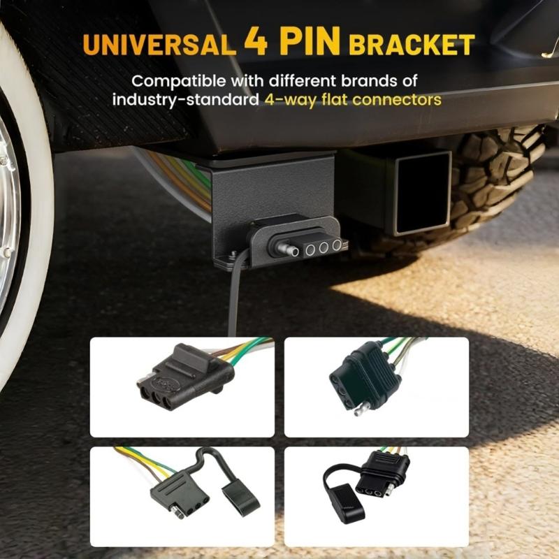 Universal 4 Pin Flat Trailer Connector Mounting Bracket Heavy Duty Iron Construction Harness Mount for Various Trucks