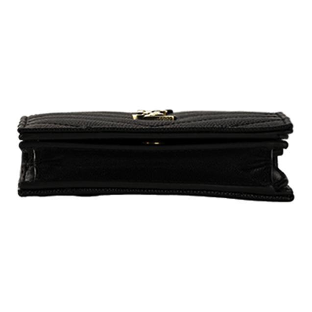 Saint Laurent Ysl Cassandre Double Fold Gold Logo Textured Quilted Leather Card Holder Wallet Women Wallet Black 530841-BOWA1-1000