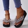 Fashion Women's Flip Flops Fashion Pearl Decor Thick Bottom Slippers Women Colorful Sequins Clip Toe Wedge Sandals Light Non Slip Slides