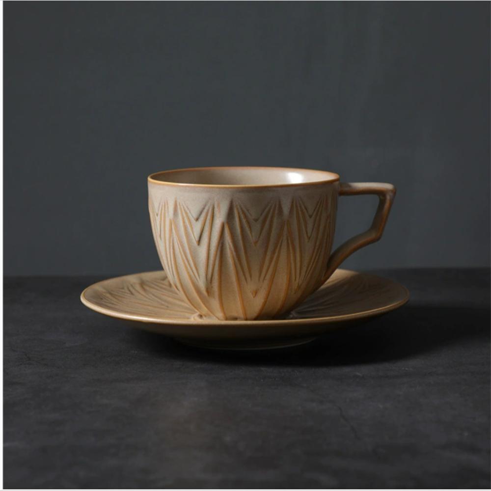 1X Japanese Style Creative Retro Ceramic Coffee Cup Mugs Saucer Set Tea Coarse Coffee Milk Cups Mug