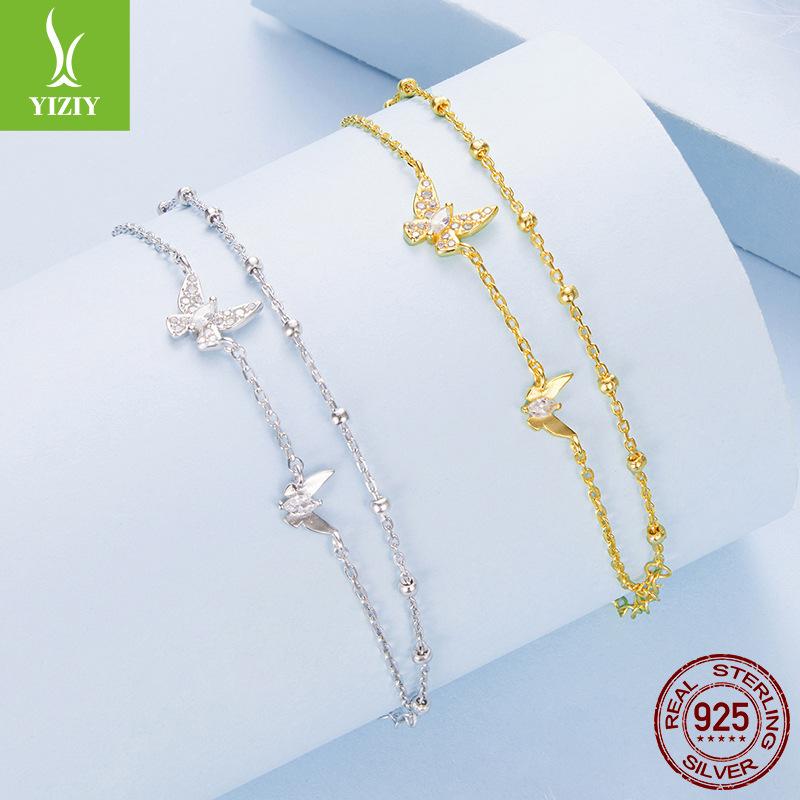 Nischendesign Schmetterling Doppelarmband Damen, Frisch und Süß Feenwind S925 Sterlingsilber Armband Schmuck