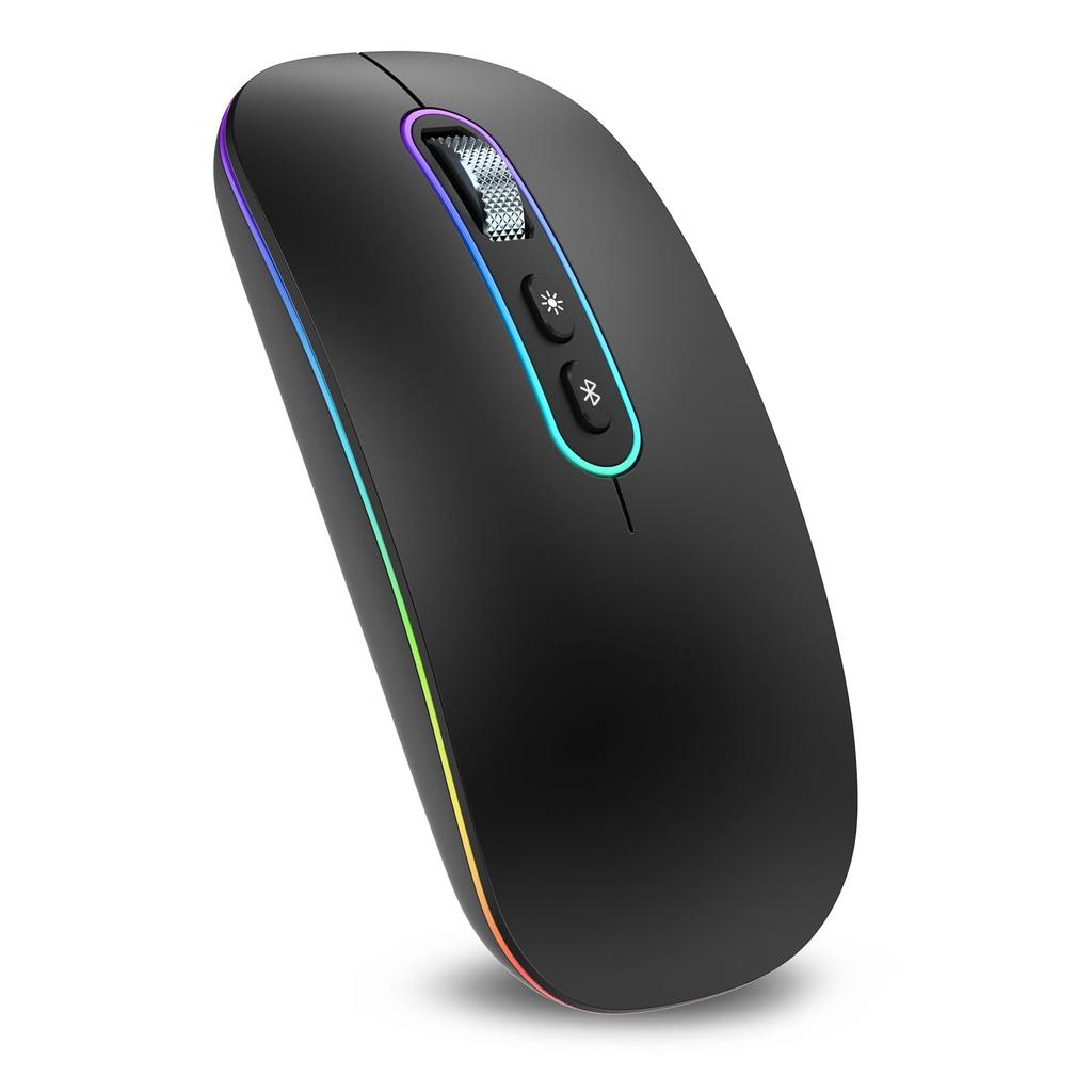 Cimetech Slim Wireless Mouse Bluetooth Rechargeable Silent Portable Lightweight Wireless Mouse with LED Light for Black (BT 5.1+2.4G) Dual-Mode