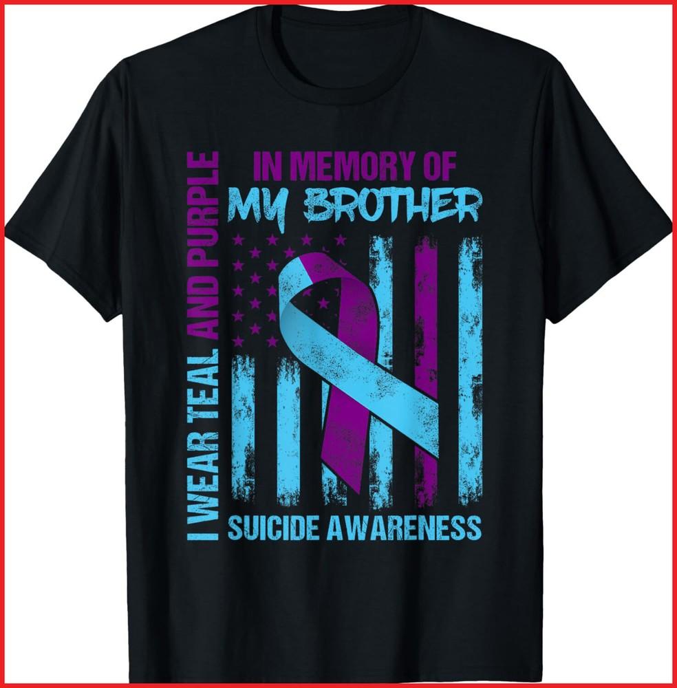 Teal Purple Ribbon Suicide Awareness Flag Brother black T-Shirt Unisex T-Shirt M