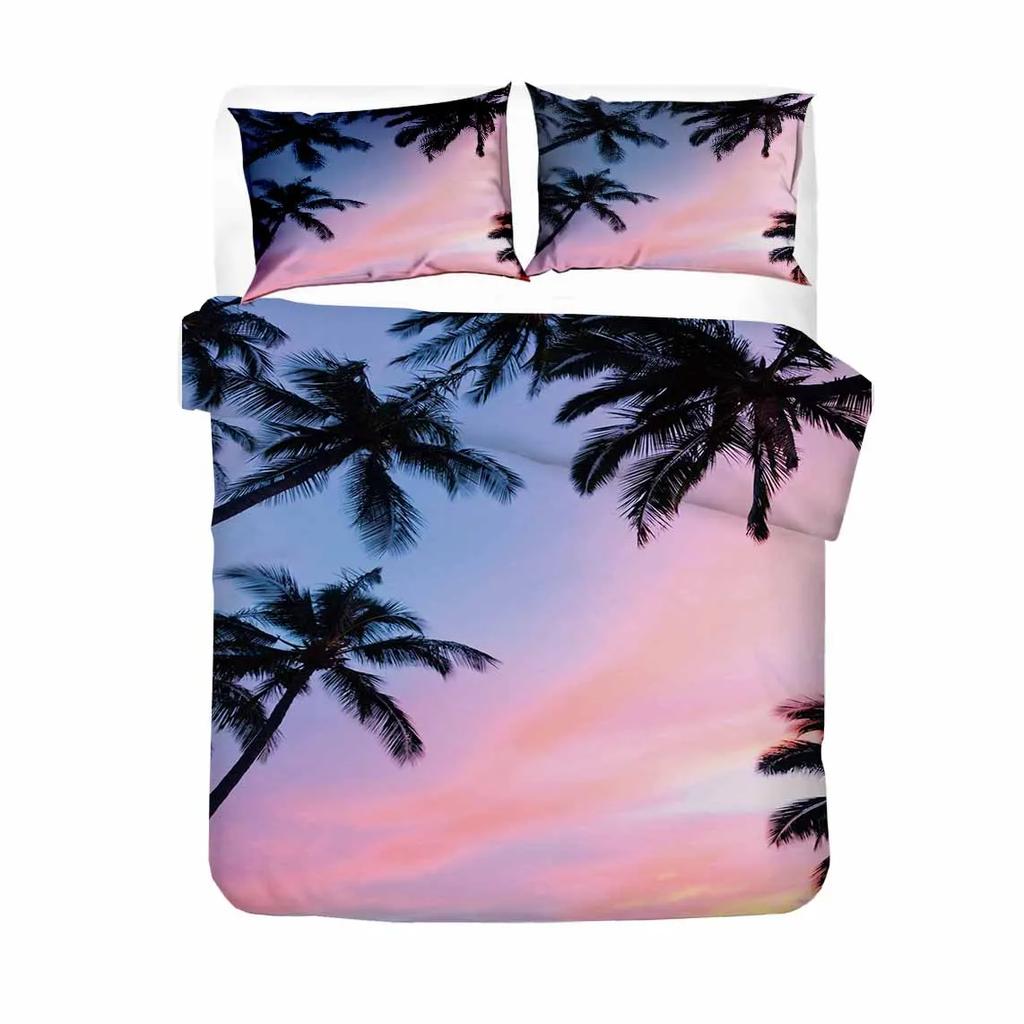 Breathable Durable Queen King Quilt Comforter Scenery Tree Bedroom Beach Ocean Bed Linens Bedclothes Size Sets