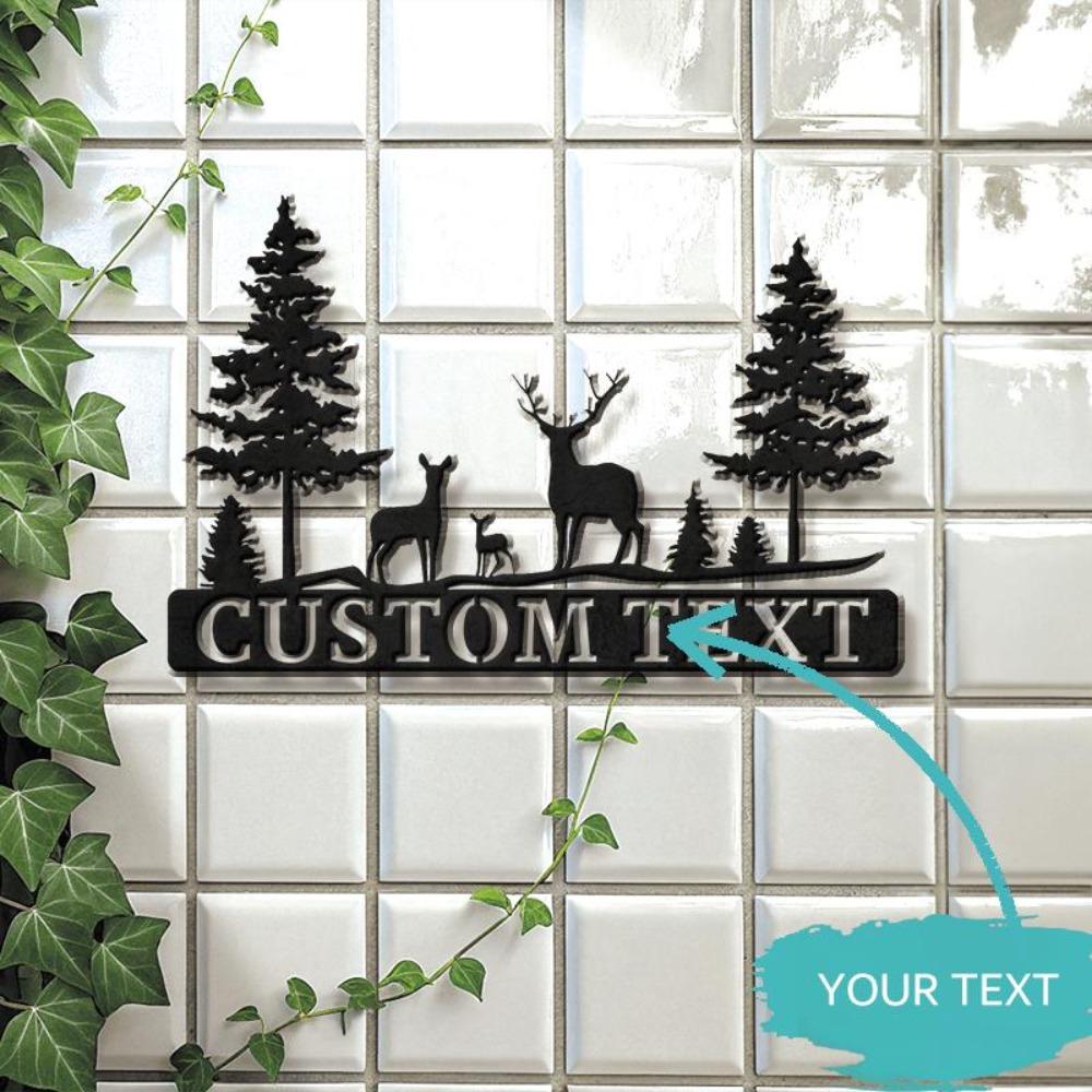 

Customizable Metal Deer Clan House Numbers Wall Art, Engraved Woodland Address Sign Home Decor Sculpture 12inch/30cm