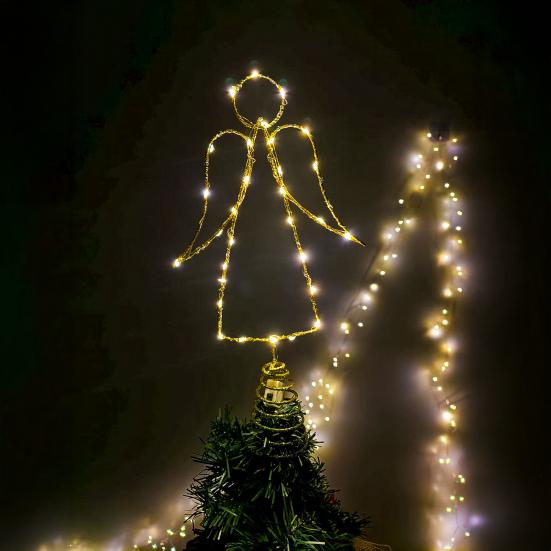 Lighted Wire Angel Christmas Tree Topper Pre-Lit Metal Wire Small Angel
