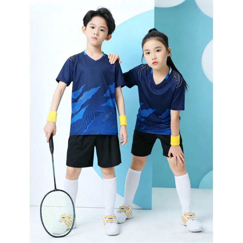Kids Quick-Dry Badminton Set Short Sleeve Sport Jersey Unisex Tennis Volleyball Training Outfit