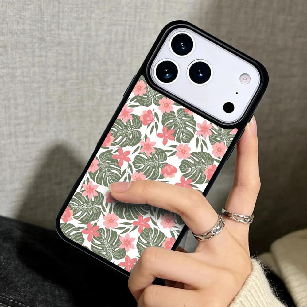 Capa Case for iPhone 17 Air 16 Pro Max 15 Plus 11 13 Mini 14 12 Back Phone Cover Flower Green Leaves