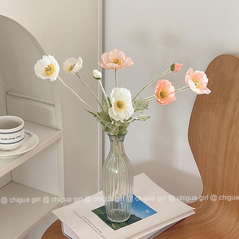 Blue Iceland Poppy Silk Flower Bouquet for Living Room Decoration
