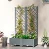 Raised Garden Bed with Trellis, Plastic Planter Box with Drainage Holes, Drain Plugs and Water Reservoirs for Climbing Plants, Vegetables, Flowers