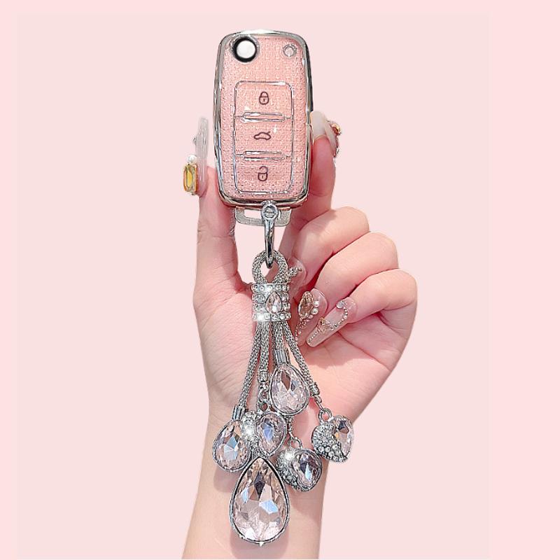 Pink TPU 3 Button Car Remote Flip Key Case Holder for Volkswagen Golf MK6 Polo Beetle Tiguan Touran Passat Caddy Jetta Eos Skoda