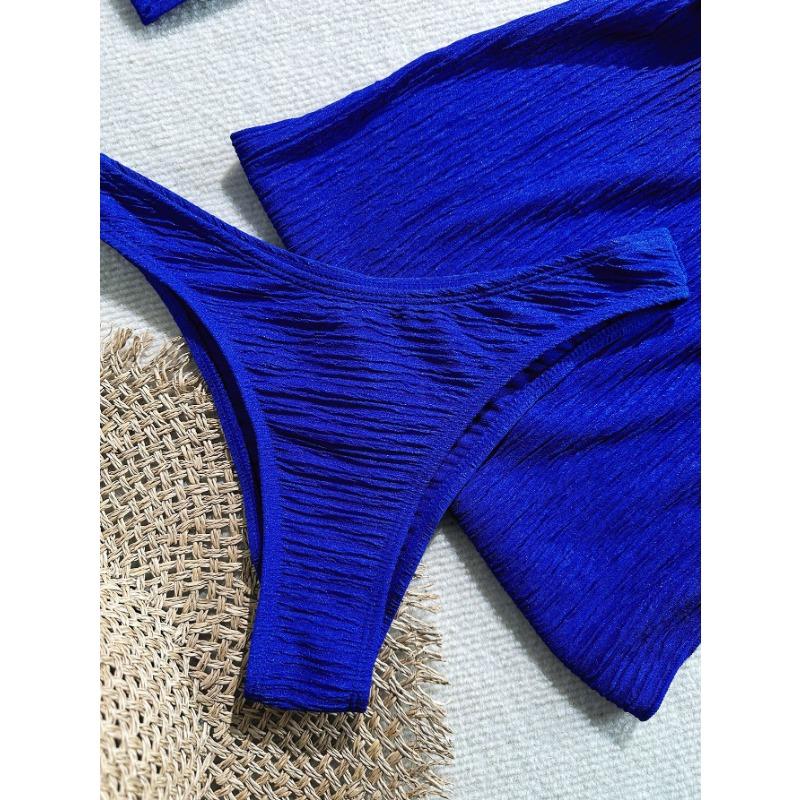 3 Piece Starfish Bandeau Bikini Set with Sarong Women's Textured Black Swimwear