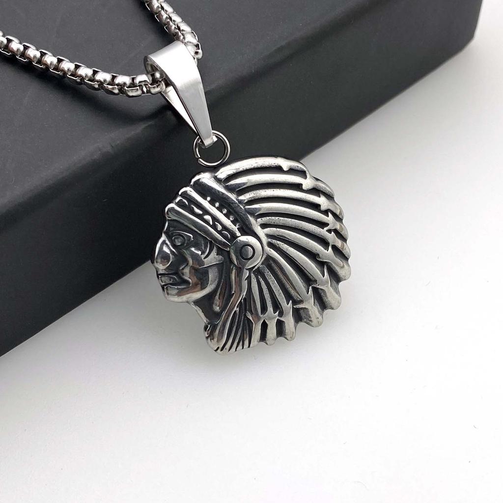 Stainless Steel Indian Pendant Fashion Personality Punk Necklace Vintage Trendy Men Necklace Sweater Chain