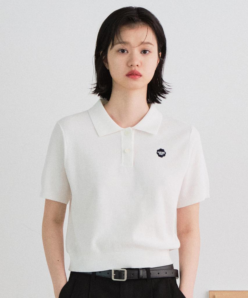 COVERNAT WOMAN Collared Half Knit Ivory