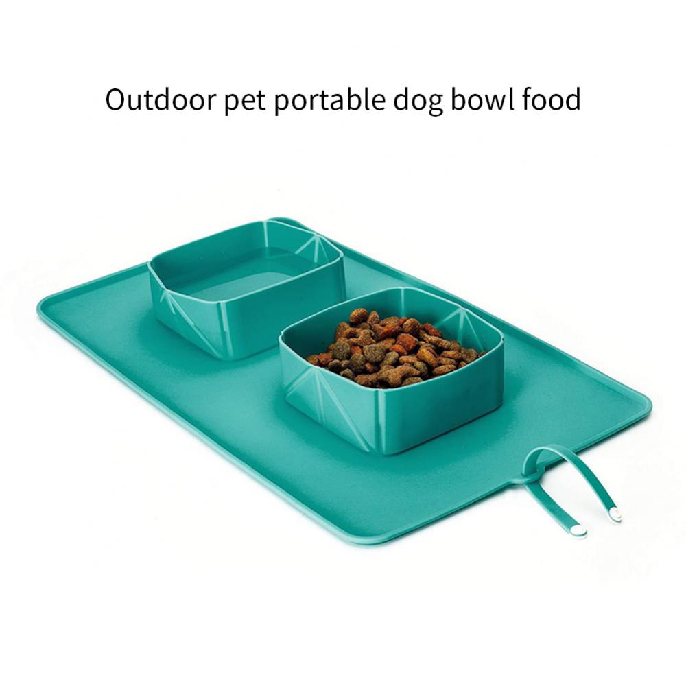 Pet Bowl 600ml Cat Dog Pet Bowl Folding Silicone Double Bowl Flannel Bag Dog Bowl Outdoor Puppy Food Container Portable Pet Bowl