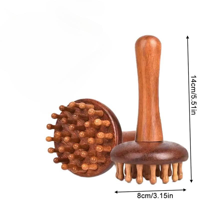 Portable Multi-Functional Wood Massage Comb Circular Tooth Guasha Scalp Head Massager with Ring - Therapy & Relaxation Tool