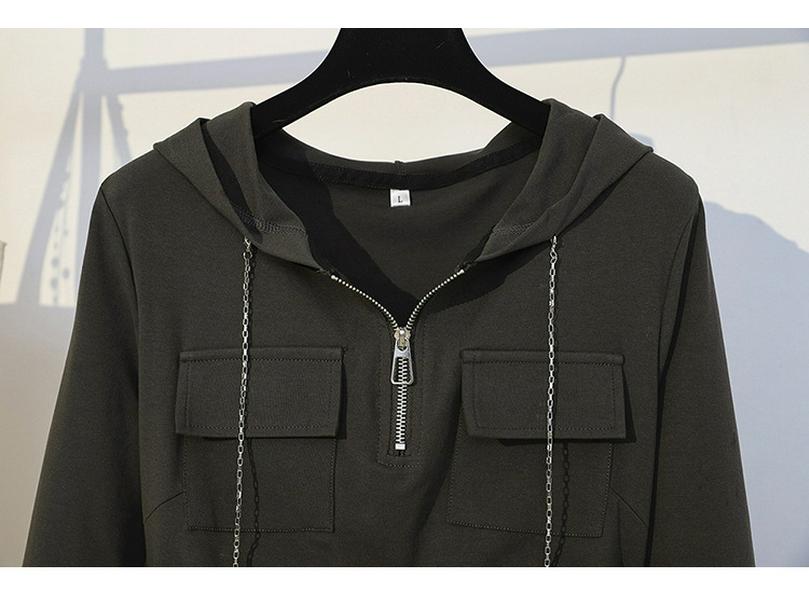2023 Autumn Hooded Zipper Slit Dress for Women - Large Size, Slimming, Belly-Covering, Age-Reducing Style