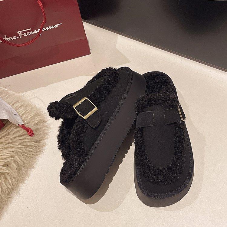 Thick-soled Fur Integrated Bag Head Half Slippers Women's Outer Wear 2025 Autumn and Winter New Velvet Thickened Snow Boots Cotton Slippers