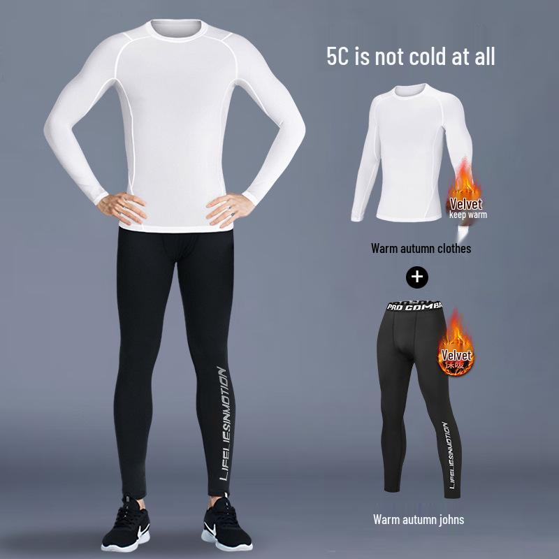 Tuta Intima Termica Asciugatura Rapida - Manica Lunga, Alta Elasticità, Interno Felpato per Corsa & Fitness Autunno/Inverno