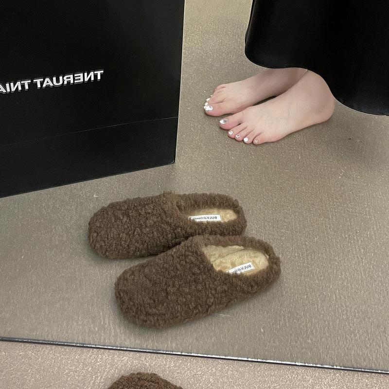 Internet celebrities popular girls casual bag head cotton shoes autumn and winter wear lazy slippers foreign style versatile flat bottom fluffy s