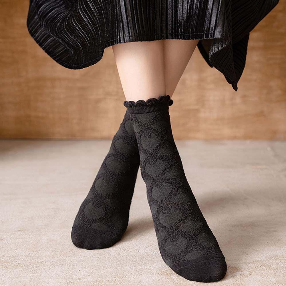 

Women Lattice Twist Black White Lace Hosiery JK Mid-tube Socks Women Lolita Socks Pile Pile Socks