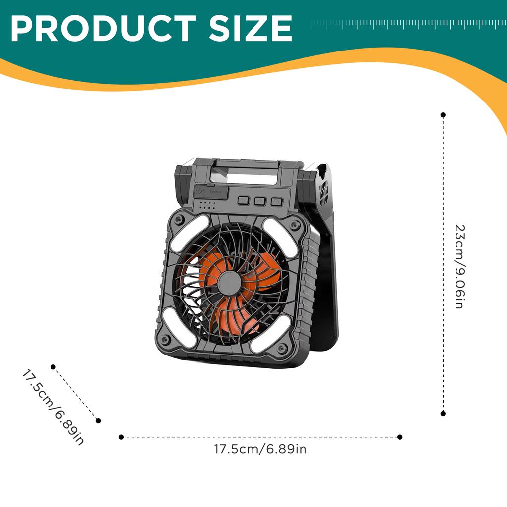 Solar Powered Fan with LED Light 5200mAh Battery Portable Polysilicon Panel Fan for Outdoor Camping Emergency Use