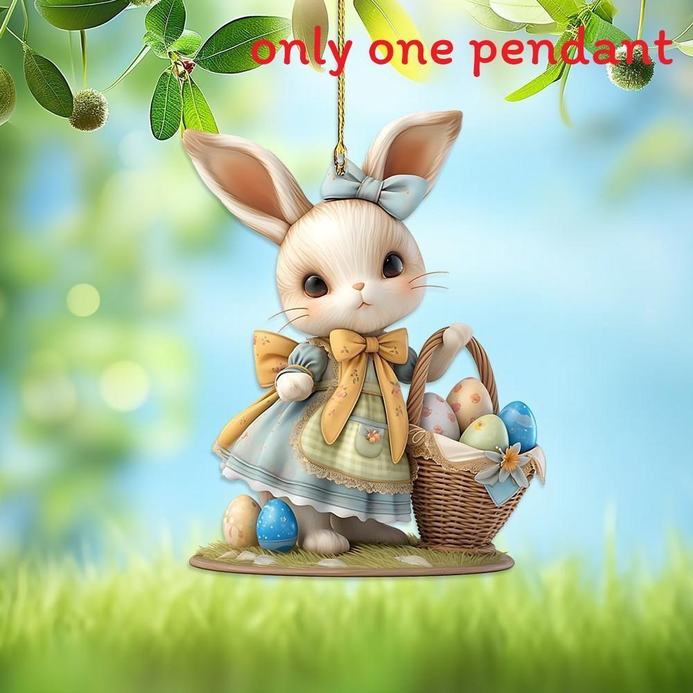 

Rabbit Easter Little Holding Eggs Car Pendant With Acrylic Flat Surface Decor зелёный