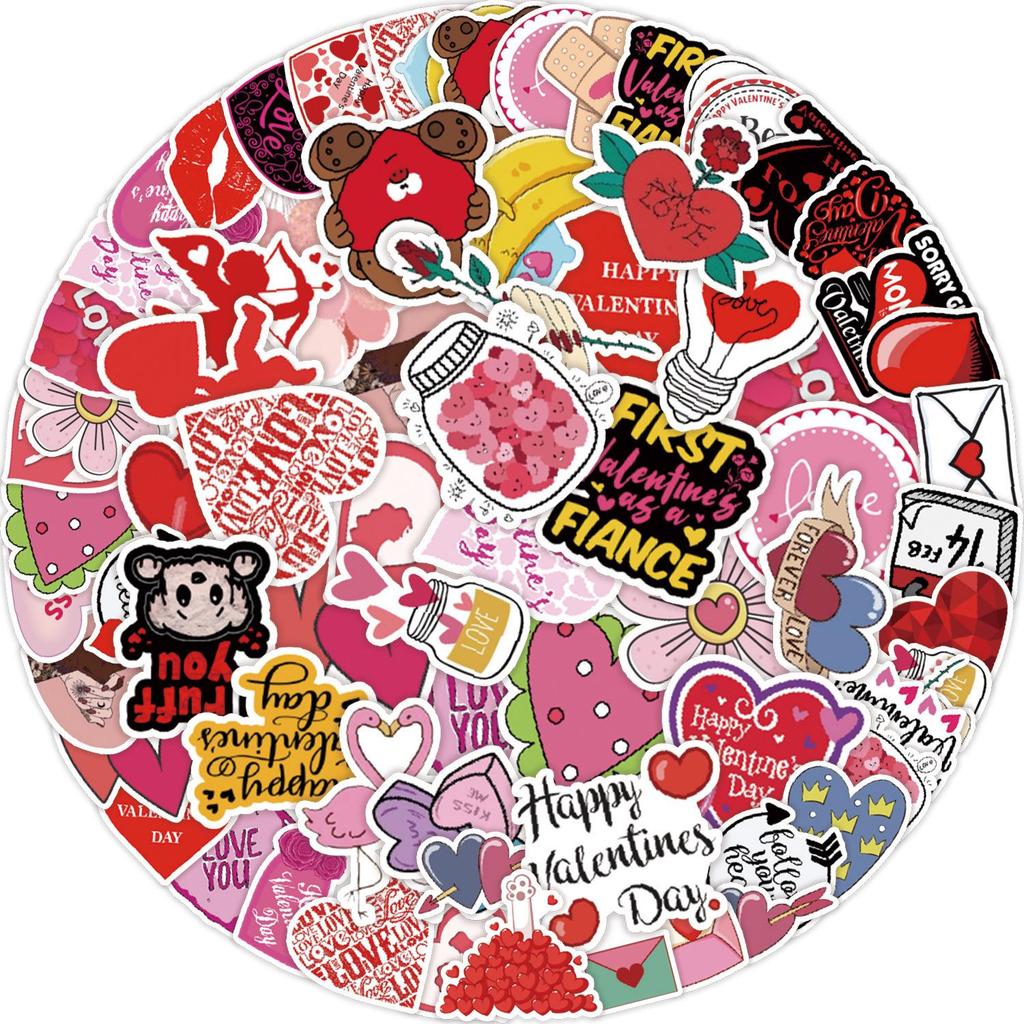 Valentine's Day Heart Graffiti Stickers: 50/100 Waterproof Decorative Stickers for Water Bottles & Computers