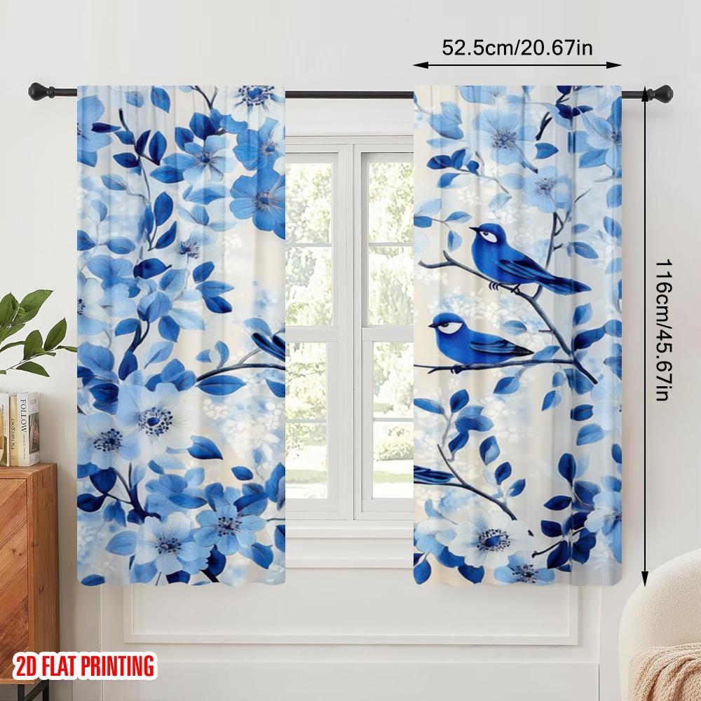 2pcs,2D plane printing Light Filtering Curtains Bluebird Blossoms 100% Polyester (without rod) Festive for Bedroom Living Room