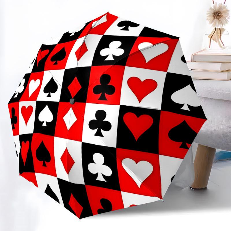 1pc Playing Cards Symbols Automatic Open/close Umbrella, 8-Rib Sturdy Structure, Auto Folding/Opening, Portable Travel Umbrella for Women176